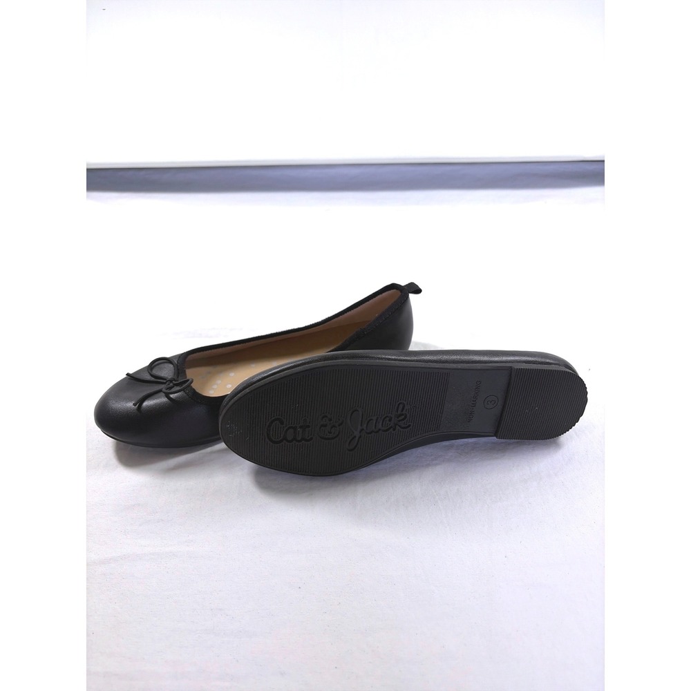 Cat & Jack Girls Black Ballet Flats Bow Detail Size 3 Non-Marking Sole Like New - Picture 9 of 11